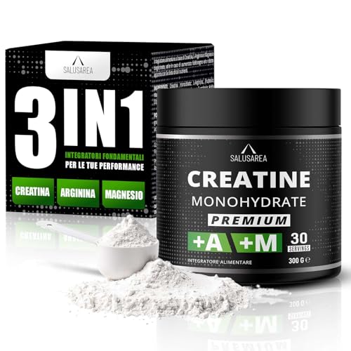 SALUSAREA Creatina Monoidrata 3 in 1 con L-Arginina e Magnesio Bisglicinato per un Supporto Completo, Creatine Monohydrate Premium Vegana e senza Glutine, Creatina in Polvere (30 DOSI)
