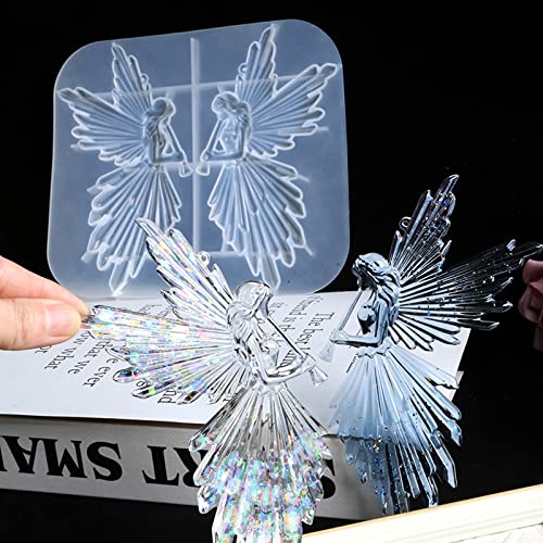 Silicone Angel Fairy Resin Epoxy Mold Flute Girl Wings Jewelry Pendant Crystal Casting Mould DIY Handmade Craft Tool Cake Topper Decoration Making Molds Rearview Mirror Hanging Pendant Ornament