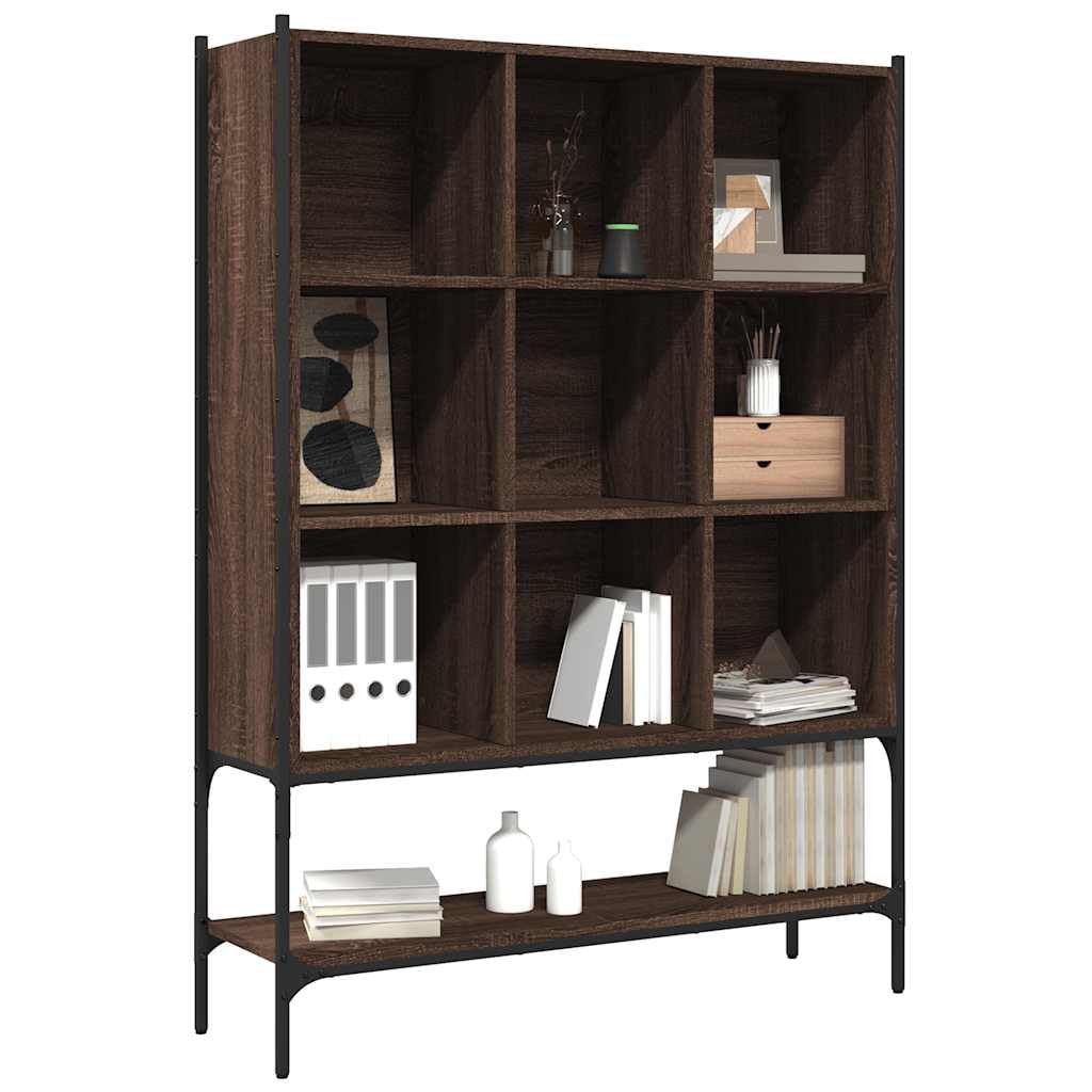 Libreria marrone effetto rovere, 102 x 30 x 141,5 cm, in legno, divisorio per soggiorno, ufficio, camera da letto, versatile, con 9 scomparti e supporto da parete