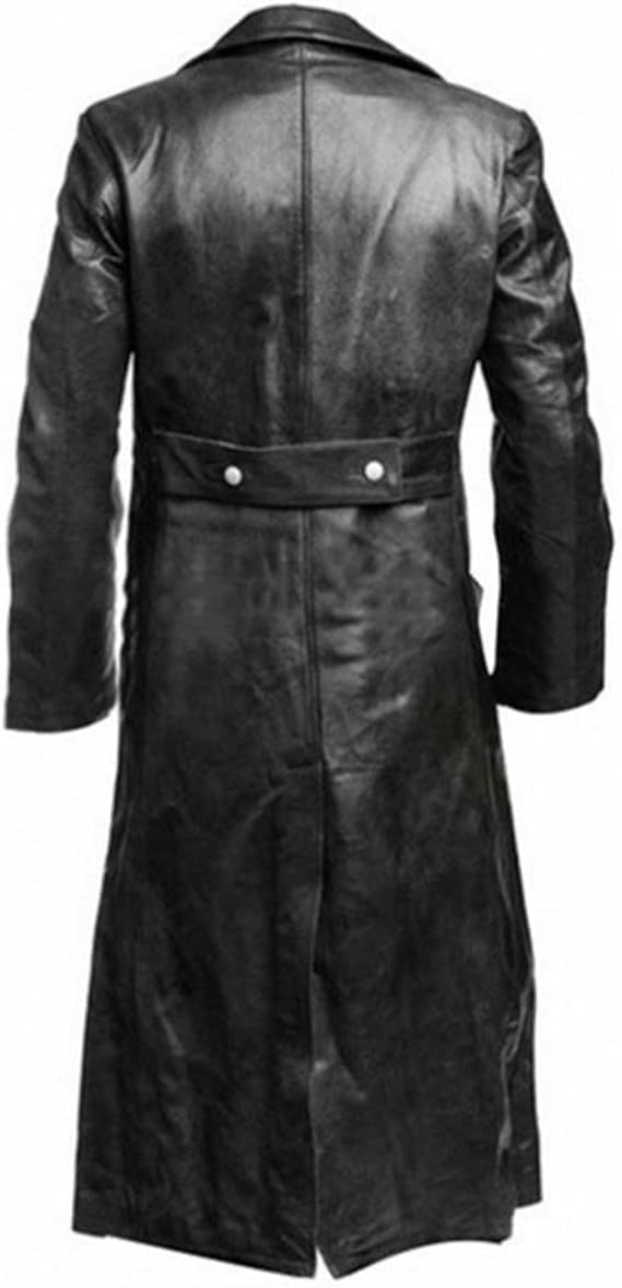 Mens Long Leather Trench Coat Full Length Motorcycle Leather Jakcet Fashion Slim Fit Punk Jacket Overcoat - Image 4
