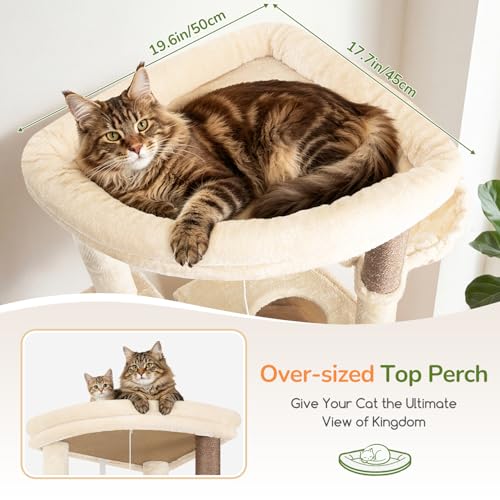 Image of Globlazer Extra Tall Large Cat Tree, 84in Multi-Level Cat Climbing Tower for Indoor Cats Large Adult, Widened Condo with Scratch Board, 7 Scratching Posts, Padded Perch, Metal Basket, S84E, Beige