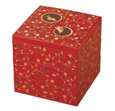 Amazon | 山中漆器 重箱 うさぎ唐草 5．0三段重 総朱 | 山中漆器