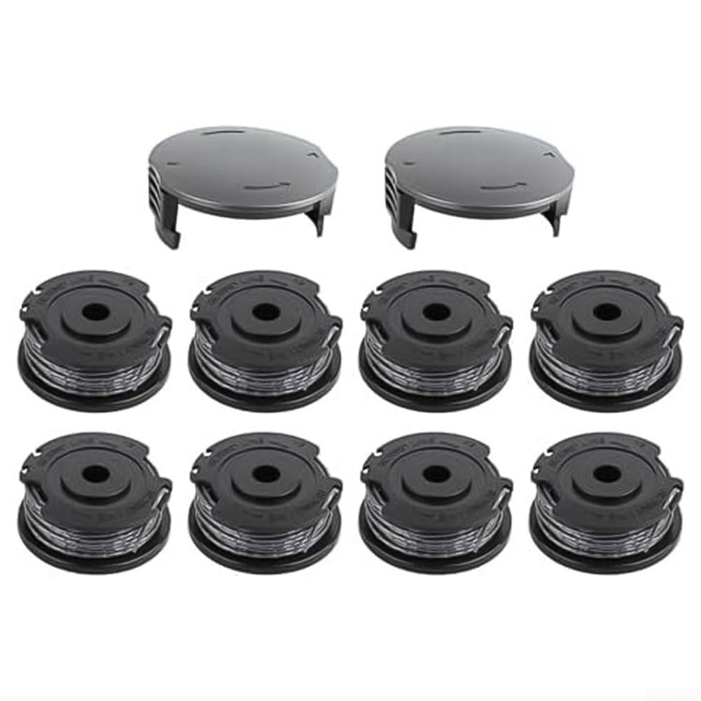 Hilo para cortabordes Recambio de Hilo, Paquete de 8 carretes de Hilo for Recortadora y 2 Cubiertas for Modelos Art de 1,6 mm de diámetro y 4,9 m de Longitud de Nailon Negro