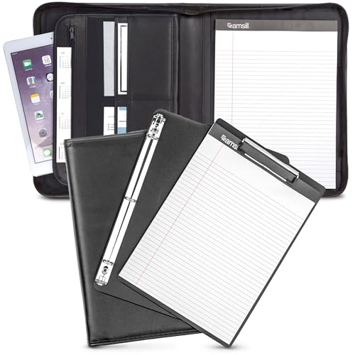 Samsill Professional Padfolio Bundle, Includes Removable Clipboard, 0.5-Inch Round Ring Binder with Secure Zippered Closure and 10.1 Inch Tablet Sleeve, Black, Full Size (70829)