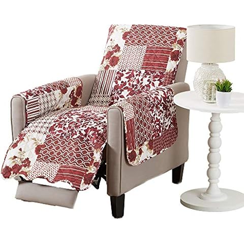 Great Bay Home Patchwork Scalloped Printed Furniture Protector. Stain Resistant Recliner Cover. (Recliner, Burgundy) Cover