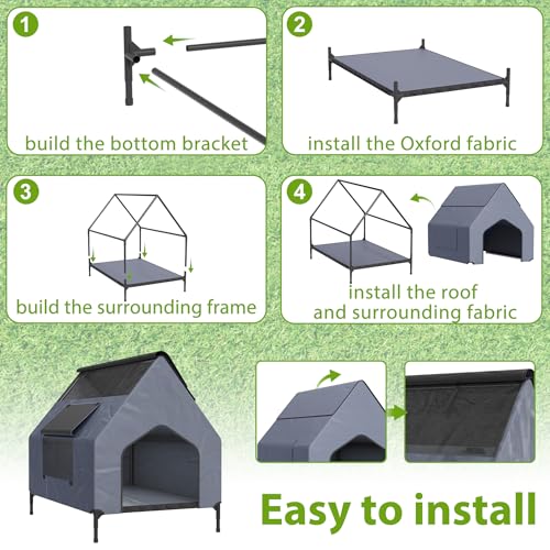 Caseta para mascotas de exterior e interior con ventana y suelo elevado aislante 5