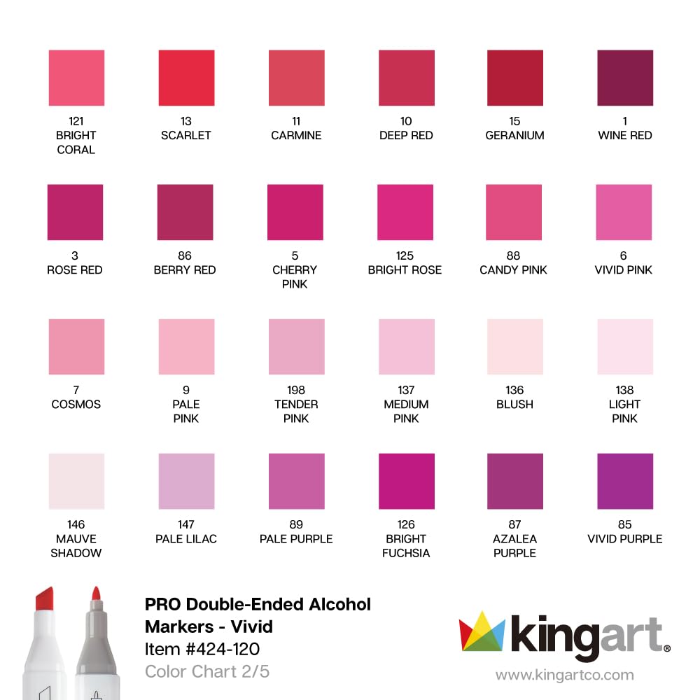 KINGART PRO Doppelendige Kunstmarker mit Alkoholtinte, 120 Farben, feine Spitze und Keilspitzen, permanent mit hervorragender Mischbarkeit, inklusive Kunststoffetui, 120 Stück