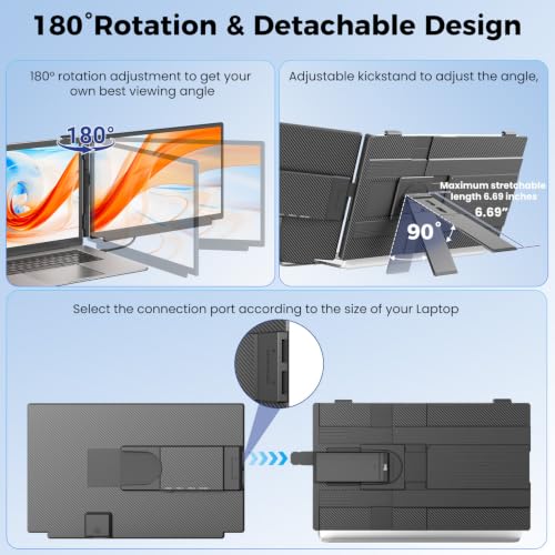 Image of KEFEYA Laptop Screen Extender, FHD 1080P Laptop Monitor Extender Dual Screen, 15.6 inch Detachable Portable Monitor for Laptops 13-17 inch with USB-C /HDMI Port, Plug n Play for Windows /Mac /Android /Switch /PS5