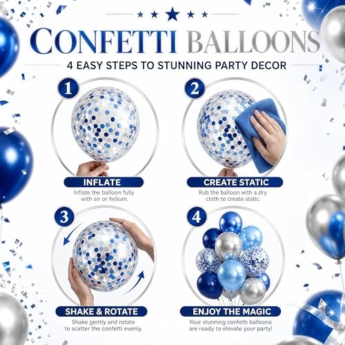 Image of Balloon Column Kit Set of 2, Anti-Tip Sand-Fill Base Balloon Tower Stand with 10 inch 26pc Blue Gold Confetti Balloons, Height Adjustable for Easter Birthday Wedding Bridal Party Decorations