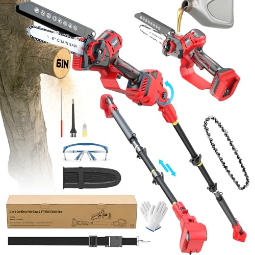 Ecarke 2-in-1 Electric Pole Saw Compatible with Milwaukee 18V Battery 6 Inch Mini Chainsaw Brushless Tree Trimmer with Extension Pole 16FT Max Total Reach Tree Saw for Trimming Pruning (Tool Only)