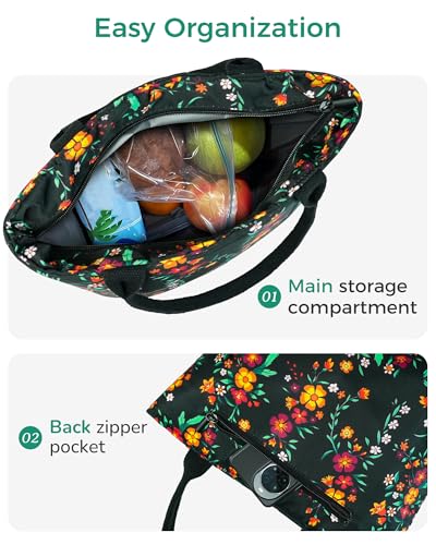 Image of Gloppie Womens Lunch Bag Insulated Lunch Tote Leakproof Cooler Bag for Work | 3-Layer Thermal Liner,Keeps Meals Cool Fresh In Summer, Reusable Food-Grade Leakproof Liner, Medium Size With Rear Pocket