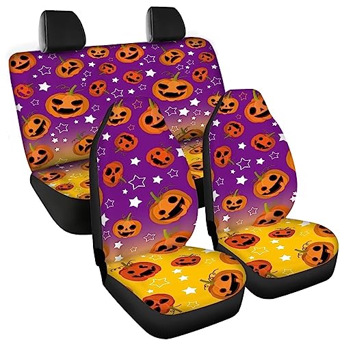 Image of Funny Custom Women Men Car Seat Cover Full Set Breathable Elastic Fitted Pumpkin Halloween Automotive Seat Protector Non Slip Full Coverage Two Front Seat Covers Rear Back Bench for Most Trucks SUV