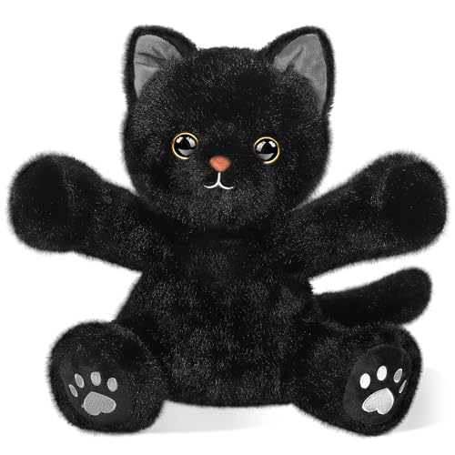 Image of RUODON 10 Inch Black Cat Plush Toy with Bat Wings Stuffed Animal Cat Toy Realistic Kitten Dolls Soft Animal Toys for Halloween Decorations Birthday Gifts