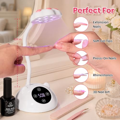 Image of Beetles Gooseneck Flash Cure Nail Lamp, Cordless 2000mAh UV Light MilkKitty | Rechargeable 36mW /cm Flash Cure Lamp 365nm+405nm Dual UV LED Light Source, Digital Display for Nail Tips Press on Nails