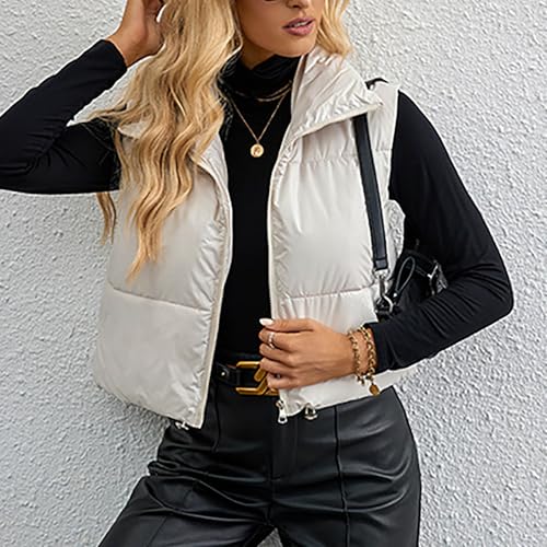 Uillui Women Puffer Vest Sleeveless Winter Cropped Jacket Teen Girls Trendy Zip up Puffy Vest Warm Padded Vest with Pockets2