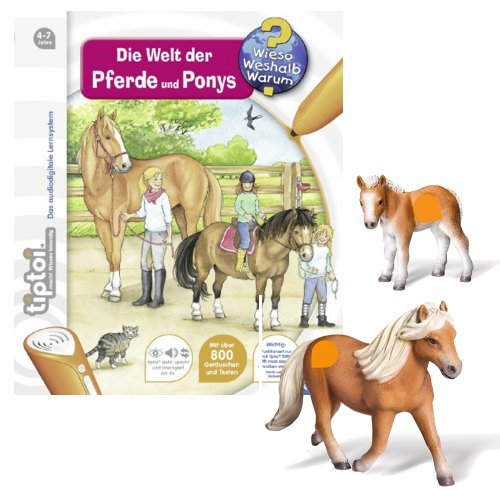 Ravensburger tiptoi® 3-teiliges Set Wieso? Weshalb? Warum? Die Welt der Pferde und Ponys + Tierfigur Falabella Stute + Tierfigur Falabella Fohlen