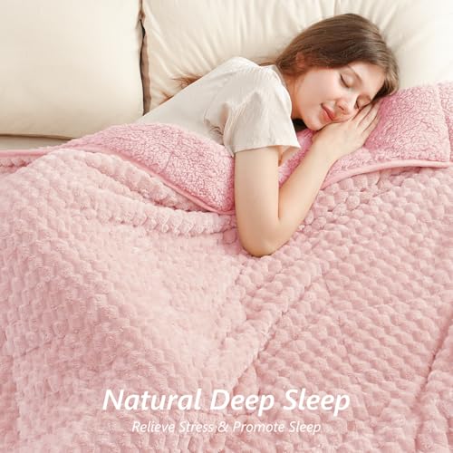 Image of Mr. Sandman Weighted Blankets for Adults Queen Size 15lbs, Warm Sherpa Fleece Throw Blanket for Sleep and Calm, Soft Cozy Heavy Bed Blanket with Jacquard Flannel, 60 x 80 Inches, Pink