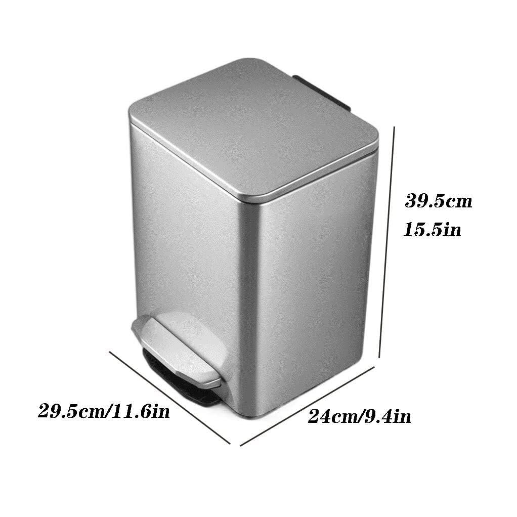 15L/21L Stainless Steel Foot-Operated Trash Can for Kitchen, Restaurant, Bathroom, Quiet Pedal Design, Odor Absorption, Silver/Black(Silver)