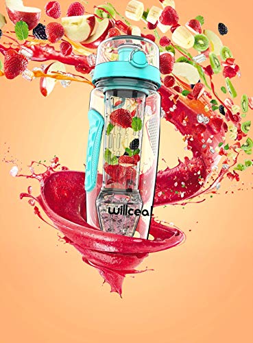 Willceal Waterfles met fruit-infuser, 945 ml, duurzaam met afneembare ijsgelbal, groot, BPA-vrij Tritan, flip-deksel, dicht ontwerp, sport en camping (petrol) - Image 6