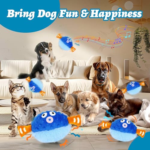 HEYIDAMAI Bewegendes Hundespielzeug, Hundespielzeug Beweglich Elektrisch, Aktives Bewegliches Haustier Plschspielzeug mit Klang und Hüpferei für Hunde Katzen