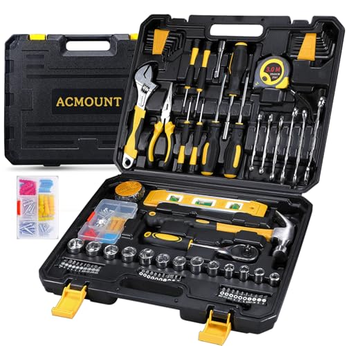 Acmount Tool Kit Set 145 Pcs, Home Portable General Repair Basic Hand DIY Tools for Men Women, Motorbike Car Vehicle Toolbox with Wrench Screwdriver Hex Key & Tool Box Case