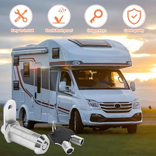 Image of Cam Lock RV 1-1 /2 inch Locks for Storage Door RV Compartment Keyed Alike,Trailer Replacement Set with Keys, Chrome Finish (4, 1-1 /2 Inch)