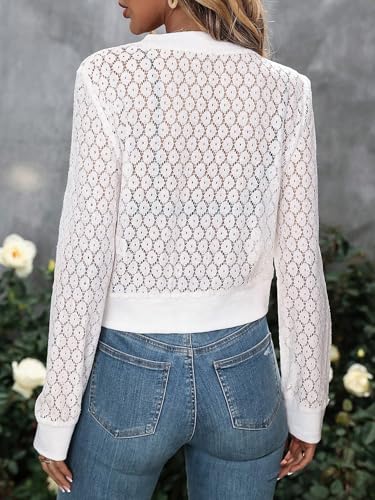 SweatyRocks Women's Spring Lace Patchwork Cardigan Lightweight Casual Long Sleeve Vintage Jackets2