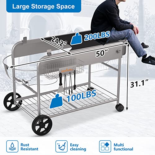 Grill Table for Weber 22" &18" Original Kettle, for Weber Grill Table, Stand Cart for JumboJoe Master-Touch Charcoal Outdoor Prep Performer Charcoal Accessories for Outside