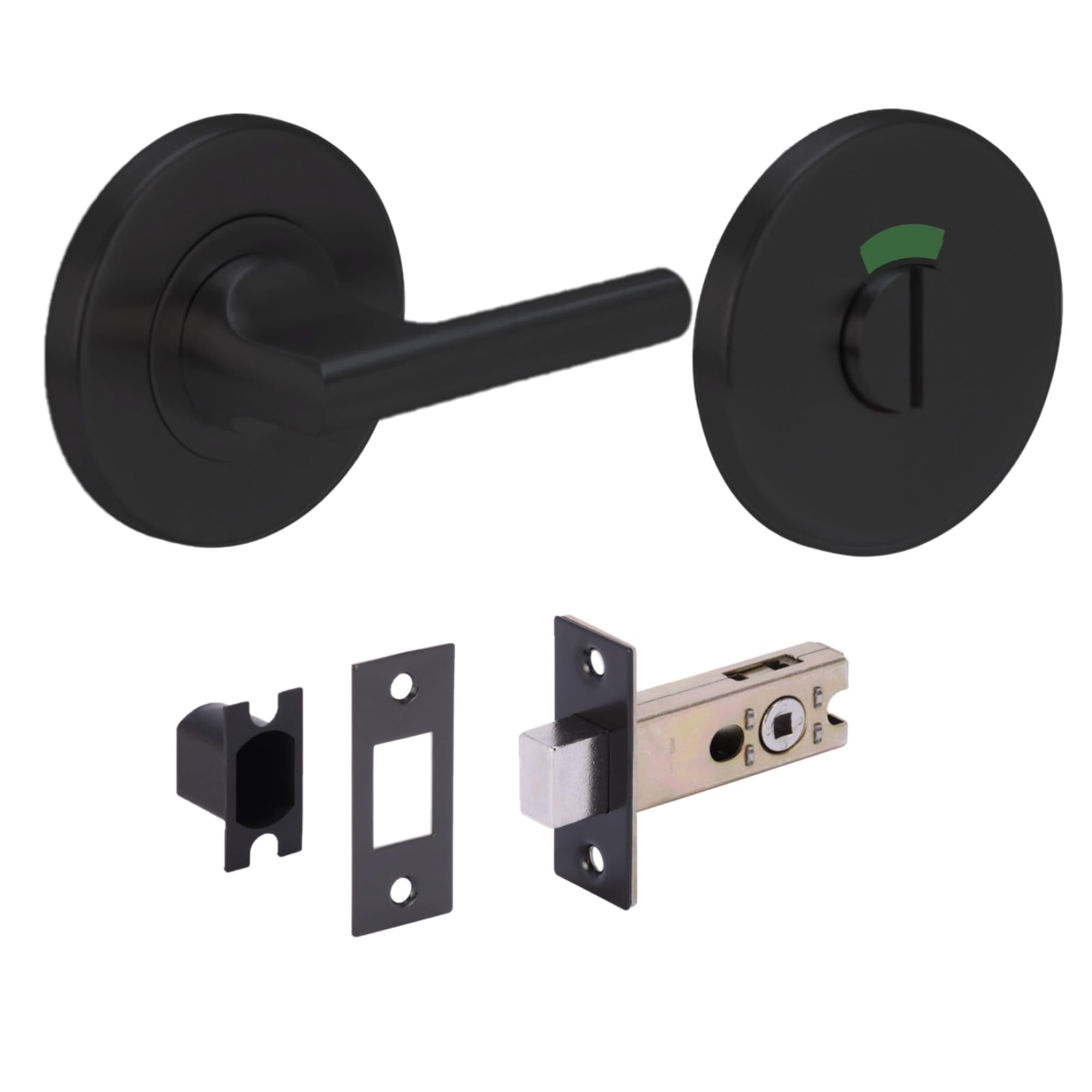 Hunta Black Matt Handlezone® Stainless Steel Bathroom Toilet Door Kit - Dda Disabled Turn With Indicator Release - Finish - 65Mm Bolt With 45Mm Backset