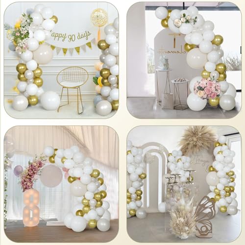 Image of Pearl White Double Stuffed Balloon Arch Kit - Ivory, Cream & Champagne Gold Latex Balloons for Wedding, Bridal Shower, Birthday, Gender Reveal, Boho Party Garland Decor (98 Pcs)