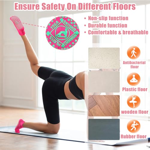 Image of ELUTONG Pilates Non Slip Grip Socks for Women 1-4 Pairs Yoga Barre Ballet Workout Hospital Grippy Sock
