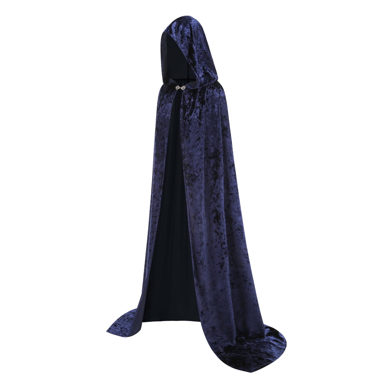HAPNBCELE Medieval Velvet Hooded Cloak for Womens Mens Adults Renaissance Costume Cape Halloween Christmas Masquerade Party (Deep Blue - Image 2