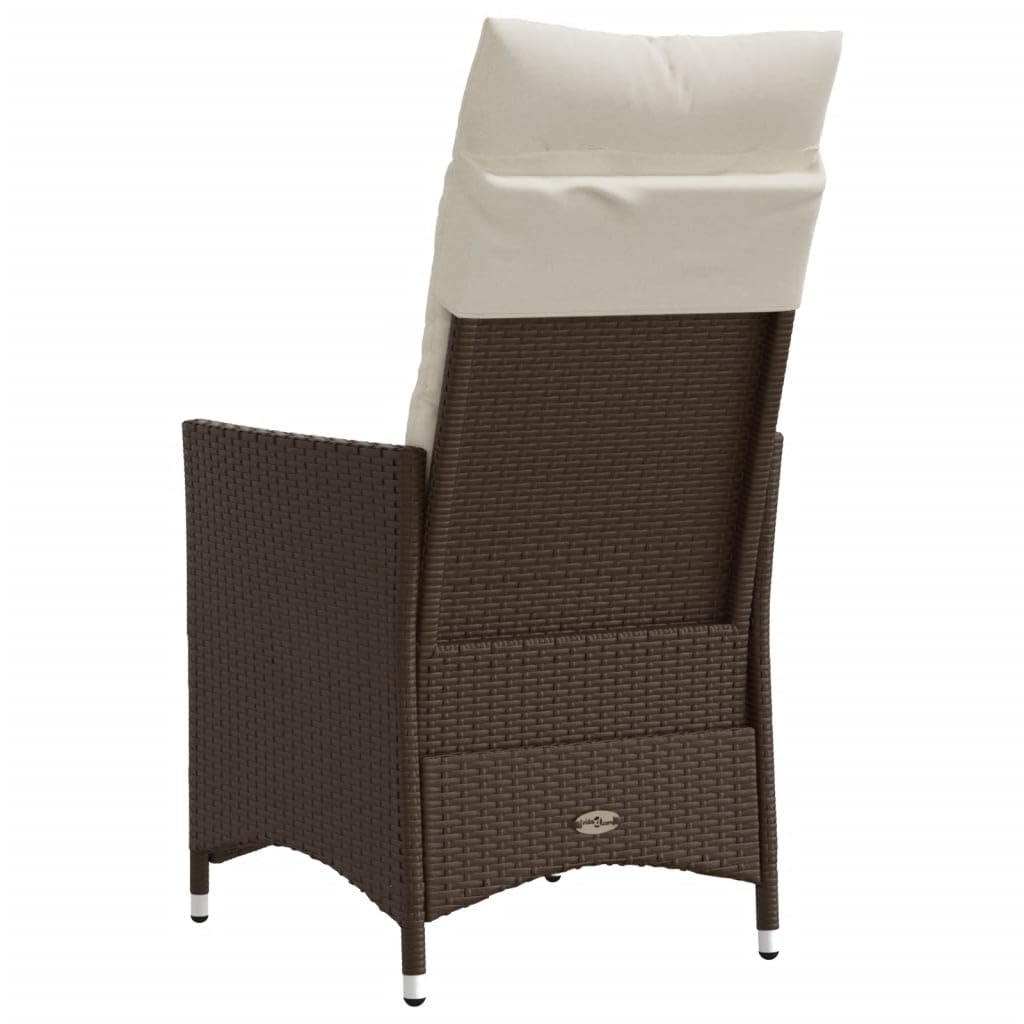 2 poltrone da giardino con cuscino, regolabili, colore marrone, in polyrattan, per giardino e terrazza