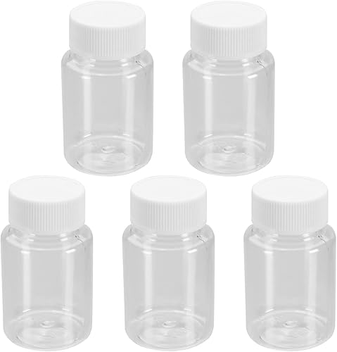 Miniatura 2 de Othmro 5 botellas de plástico de laboratorio de reactivo químico, 2.7 fl oz/2.7 oz de boca pequeña líquido/sólido redondo recipiente de