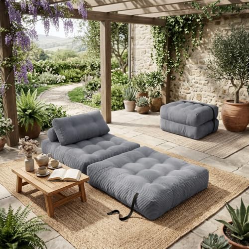 Image of FanYi Modular Convertible Floor Sofa Bed, Foldable Sleeper Couch with Cushions, Space Saving Lounge Sofa for Compact Living Room Bedroom Apartment Small Spaces,Gray