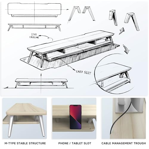 Image of Fenge Dual Monitor Stand, Monitor Stands Riser for 2 monitors, 42.5 Inch Wood Desk Shelf with Storage Organizer and Cable Management for Office Desk Accessories