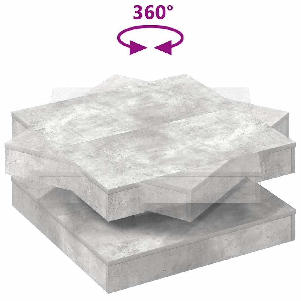 Couchtisch Betongrau Holzwerkstoff 70x70x34,5 cm 360 Grad drehbar mit Stauraum und Ablagefach moderner Wohnzimmertisch Beistelltisch praktisch vielseitig