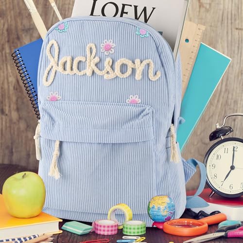Pekdi Personalized Corduroy Backpack Custom Embroidered Name Aesthetic 15in Large College Cream Backpack Laptop Bag Book Bag Lightweight Daypack Casual Travel Bag for Men Women2