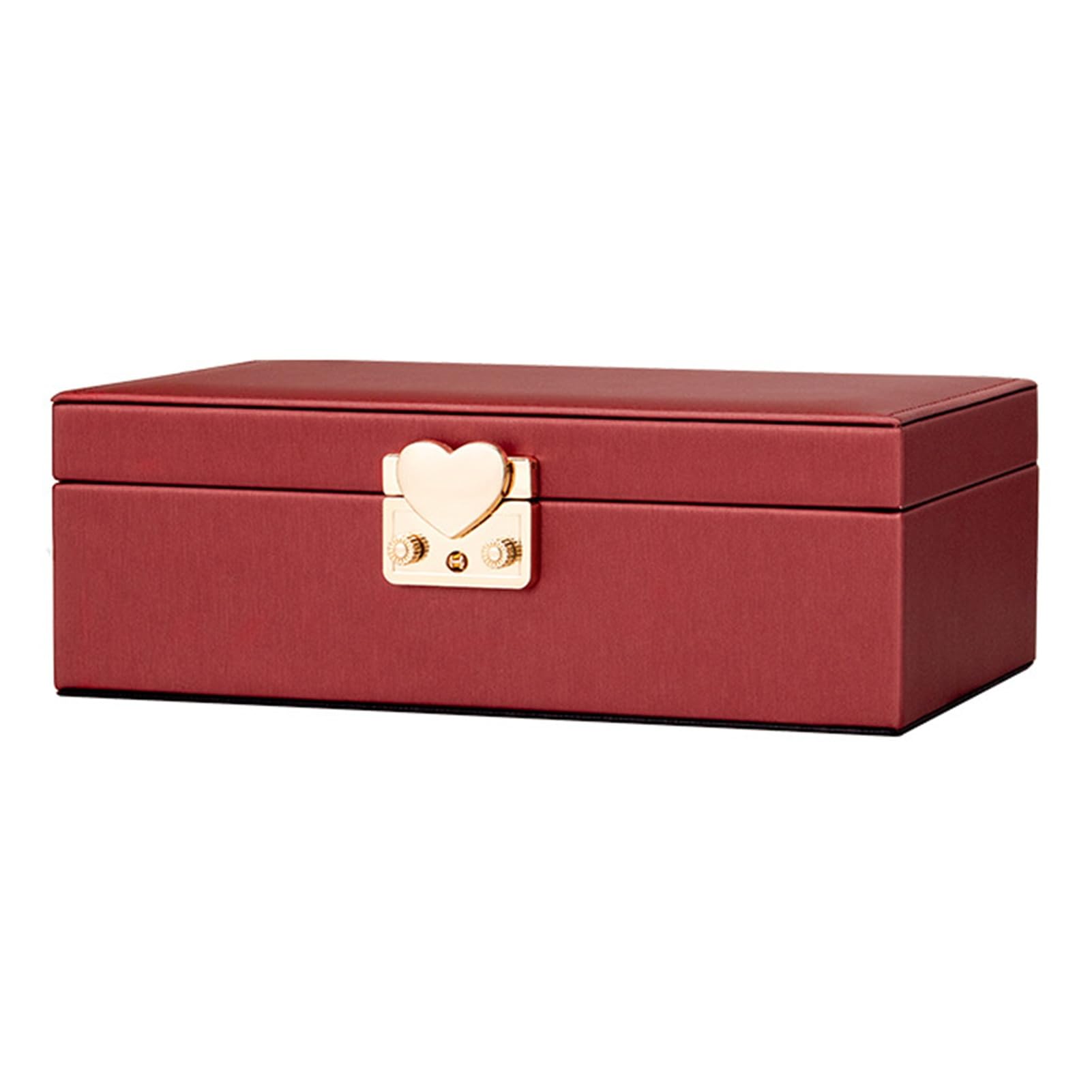 SDFSDE Jewelry Organizer Box PU Leather For Women With Lock 2 Layer Storage Case For Necklace Earring Ring Bracelets(Red)