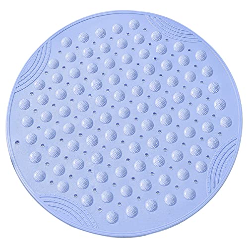 Alfombra de Ducha Redonda,Tianher Alfombrilla Antideslizante de Baño con Ventosa de Bola de Masaje y Orificio de Drenaje Adecuado para Lugares Resbaladizos como Baños(Azul 55 * 55 cm) Cover