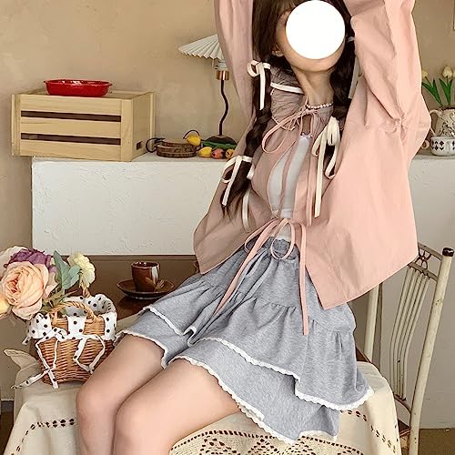 RILGOU Donne Kawaii Moda Harajuku Y2K Pastello Gotico Stile Casual Cerniera Bluepink Orlo Trim Stratificato Denim Gonna Corta, Blu, M