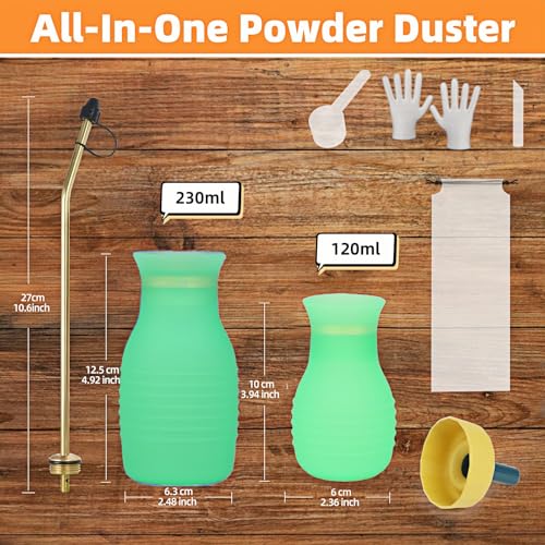 Image of Diatomaceous Earth Duster, 230ml Large, Powder Duster Kit with Long Copper Tube & Folding Funnel, Indoor Outdoor Silicone Sprayer Heavy Duty Bulb Applicator for Home and Garden(Green)