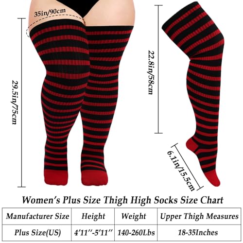 Image of Moon Wood Plus Size Thigh High Socks for Women Knit Cotton Extra Long Striped Over the Knee High Socks Leg Warmers