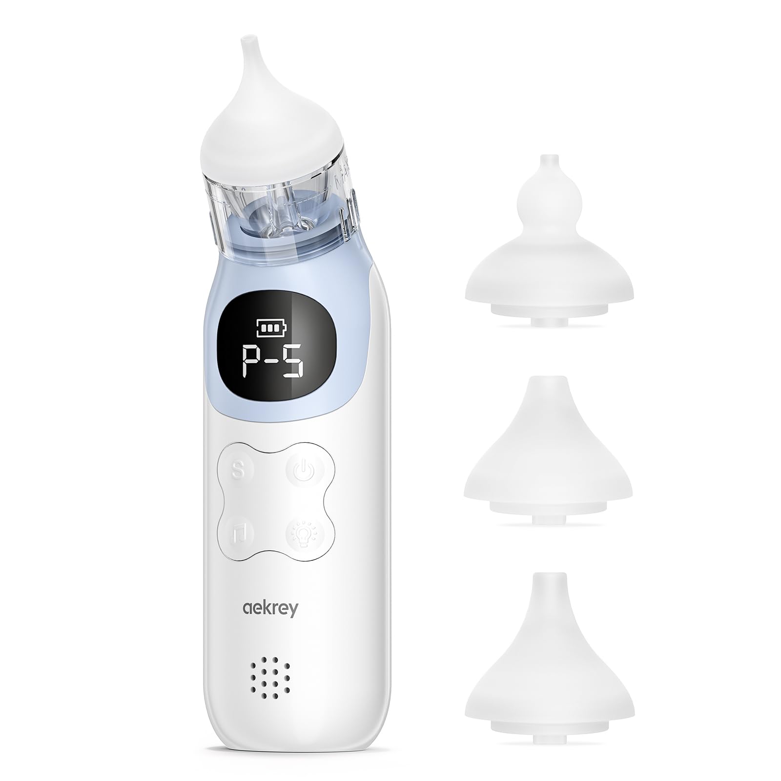 AEKREY Nasensauger Baby Elektrisch, 5 Saugstufen & 4 Silikonspitzen, 50 dB Leise Nasal Aspirator Baby mit Licht, Musik, Spülmaschinenfest, für Neugeborene, Kleinkinder, Säuglinge
