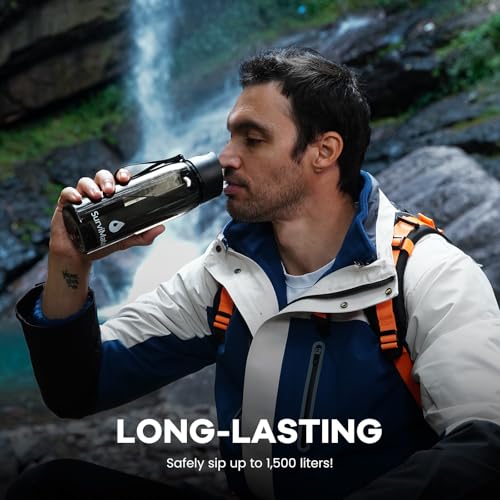 Image of SurviMate Purified Water Bottle for Camping, Hiking, Backpacking and Travel, BPA Free with 5-Stage Intergrated Filter Straw