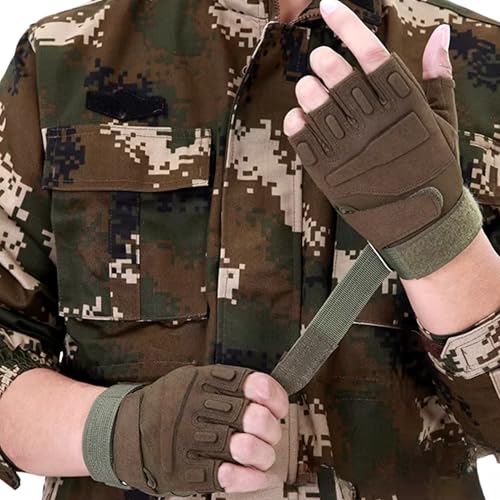 Image of Half Finger Tactical Gloves, Durable Fingerless Gloves for Cycling, Gym, Motorcycle Gloves, Training Gloves, Breathable Gloves, and Outdoor Activities (Green, XL)
