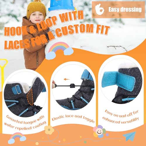 visionreast Boys Girls Wool Lining Snow Boots Winter Walking Boots for Kids Non Slip Unisex-Child Cold Weather Shoes Outdoor Boots4