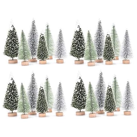 Haiabei 42 Pcs Christmas Tree DIY Bottle Brush Trees Plastic Sisal Trees Miniature Snow Frost Fir with Wood Base for DIY Crafting,Displaying,Desktop Home Decoration Christmas Decoration,6 Styles Cover