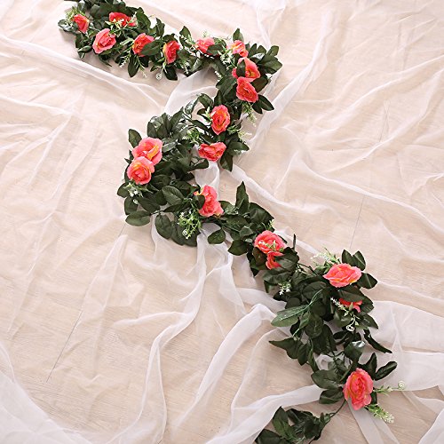 ZIHANJIAU 2X 2.5m Artificial Flower Silk Rose Leaf Garland Vine Ivy Home Wedding Home Garden Deoration (2X SUNSET)