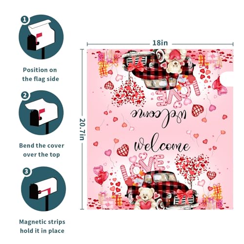 Image of Valentine's Day Love Pink Mailbox Covers Magnetic Love Heart and Car Mailbox Cover Standard Size 18 X 21 Inch Happy Valentines Day Holiday Wrap Post Letter Box Decorative for Outdoor Home Garden Yard